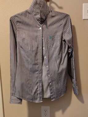 Women's Blue and White Striped Button-Down Shirt